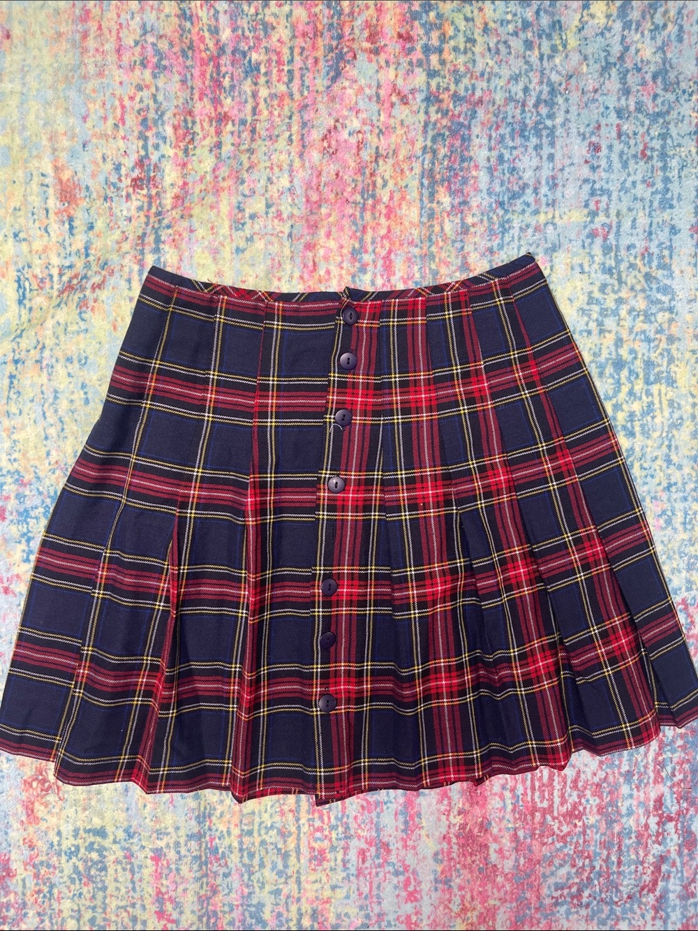💙Avenue Navy & Red Plaid Button-Front Skater Skirt